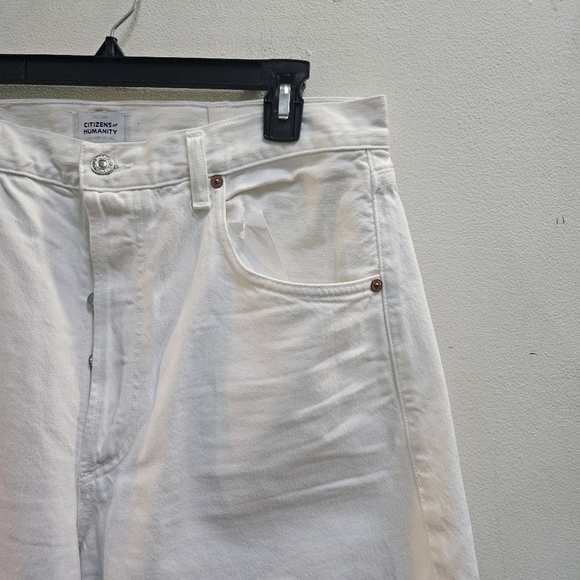Citizens Of Humanity Size 32 Horseshoe High Rise Barrel Leg Jeans Cream Wide Leg - Picture 11 of 13